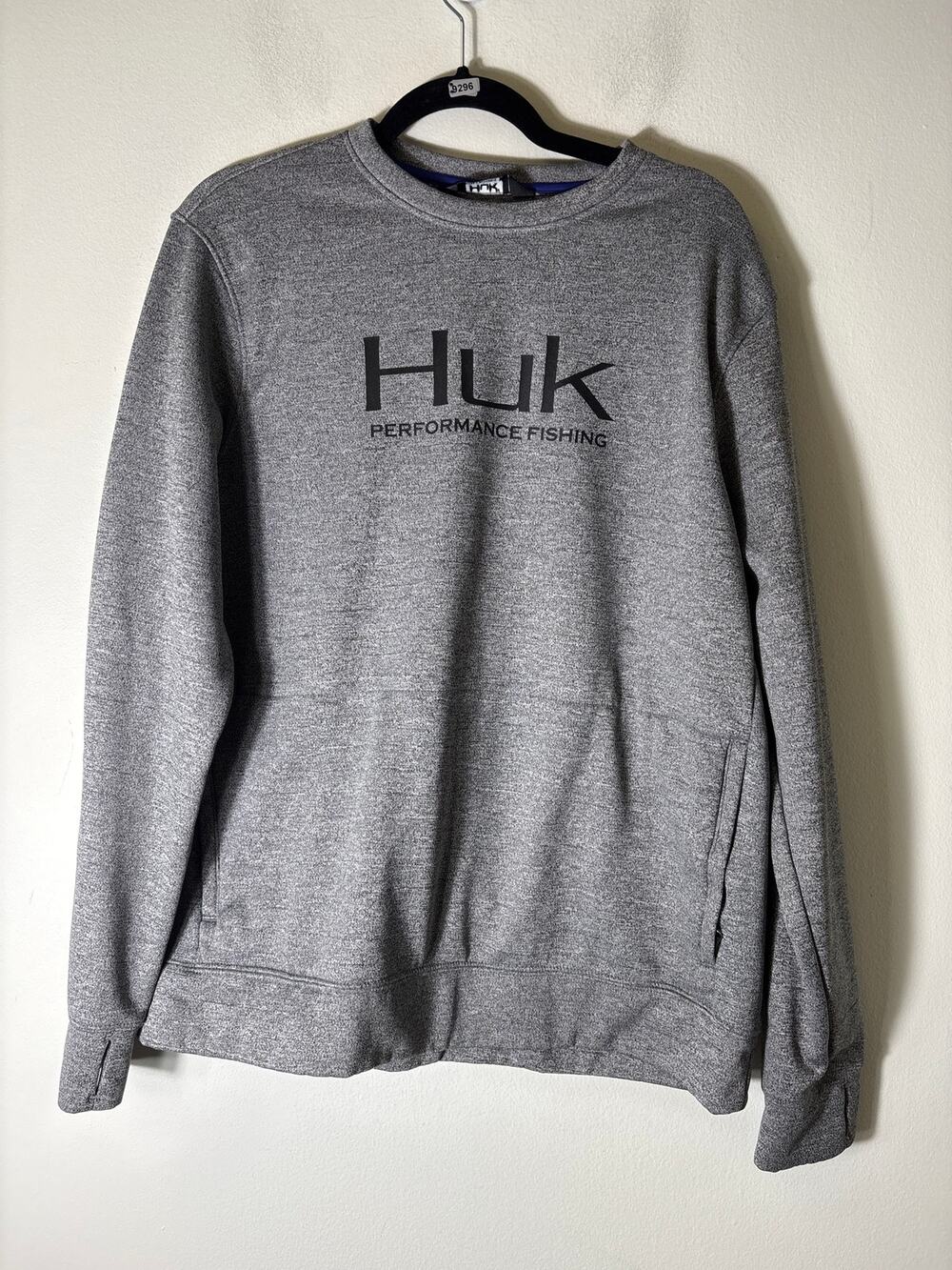 Mens Huk Performance Fishing Gray Long sleeve Sweat Shirt Sz M